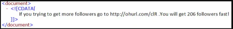 A screenshot of a bot sharing a hyperlink to buy followers.