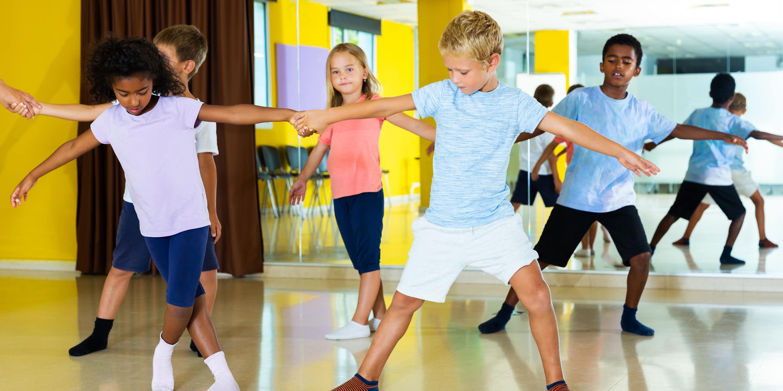 children in PE dance class