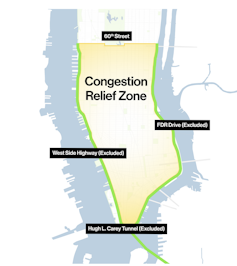 Map of lower Manhattan with the Congestion Relief Zone highlighted.