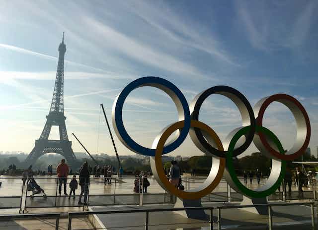 Eiffel Tower and Olympic rings.