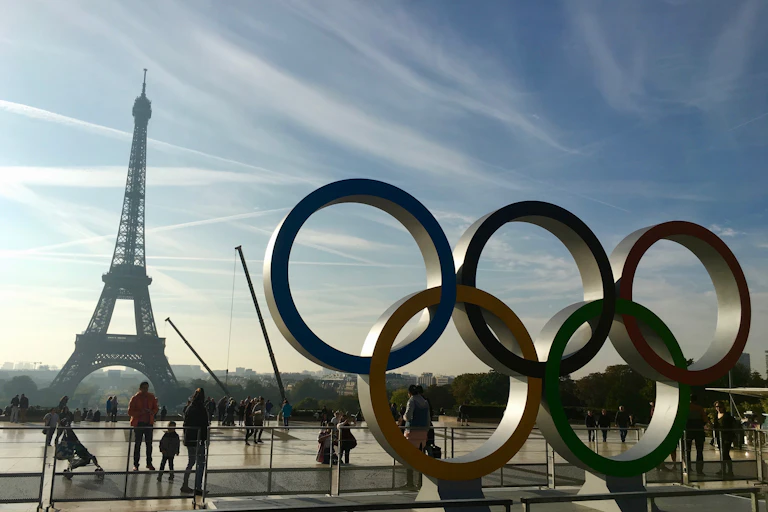 Eiffel Tower and Olympic rings.