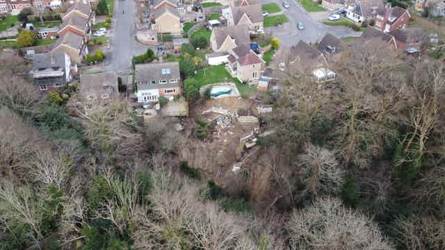 Aerial view of landslide affected houses