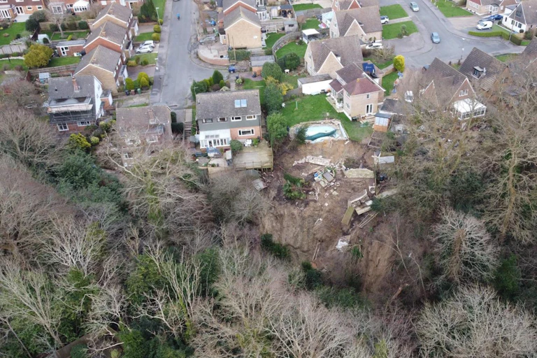 Aerial view of landslide affected houses