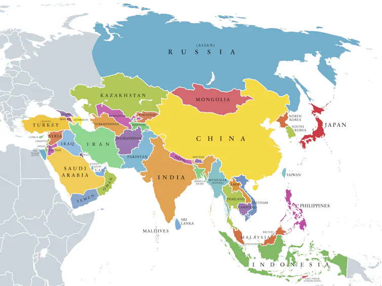 Map of area from Russia to China.