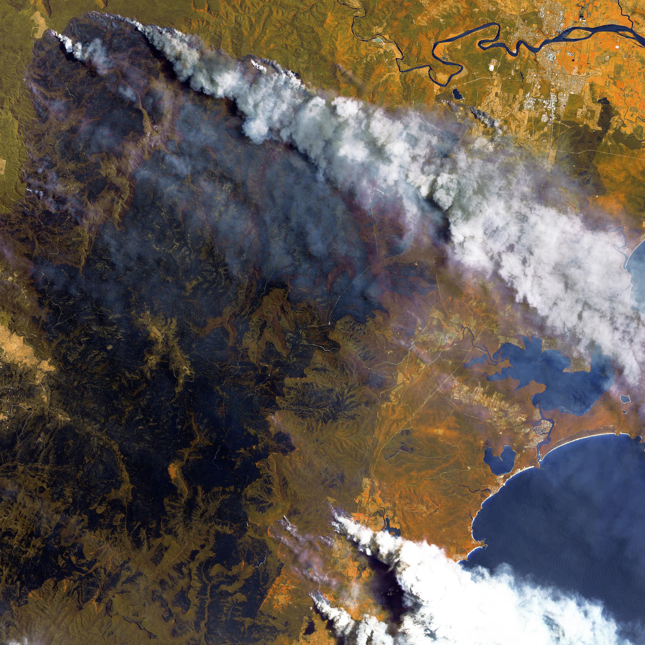 Forest fires in Australia, a view from space. Satellite photo contains modified Copernicus Sentinel data
