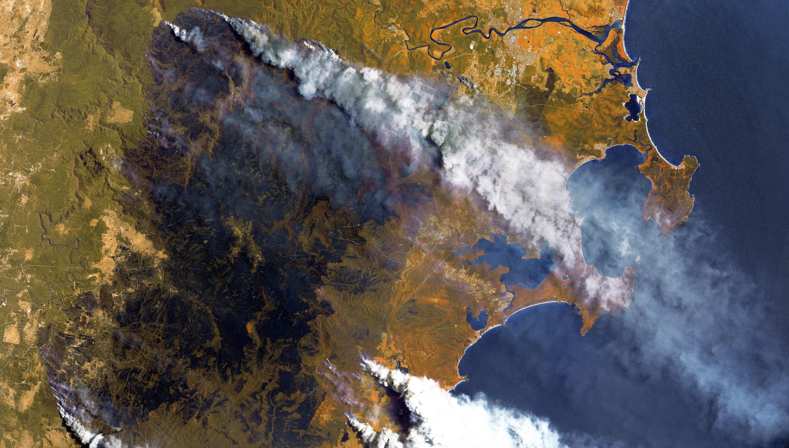 Forest fires in Australia, a view from space. Satellite photo contains modified Copernicus Sentinel data