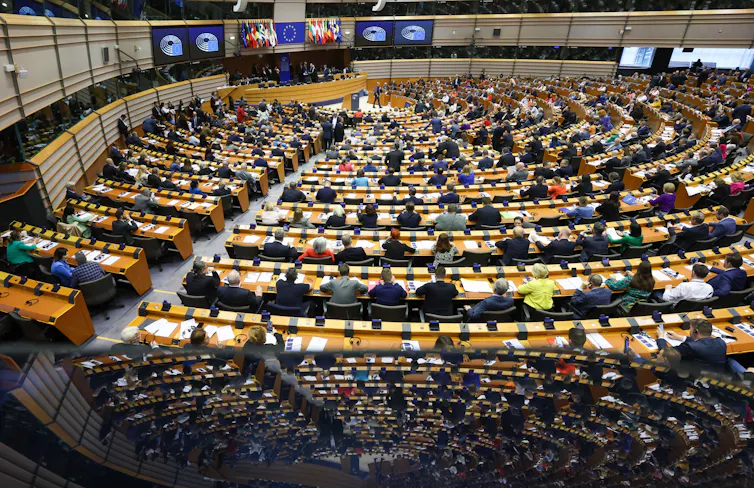 Wide view of MEPs taking part in a voting session in the European Parliament in Brussels