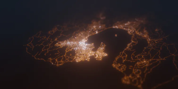 An aerial view of street lights in the Wellington region