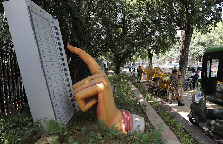 A large model of an electronic voting machine.
