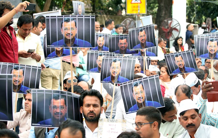 A mass fasting protest against the arrest of Arvind Kejriwal.
