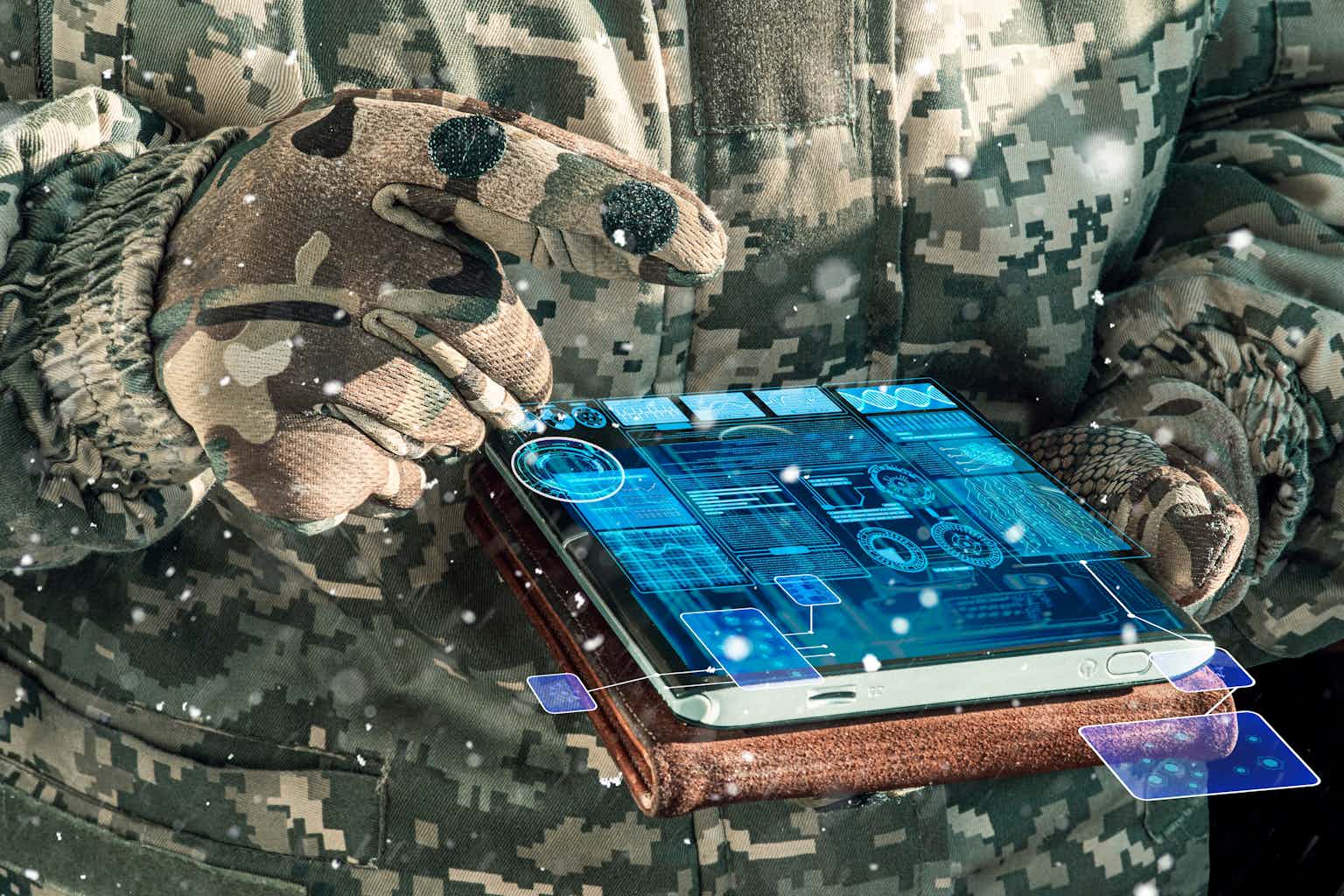 A staged photo of a military officer using AI