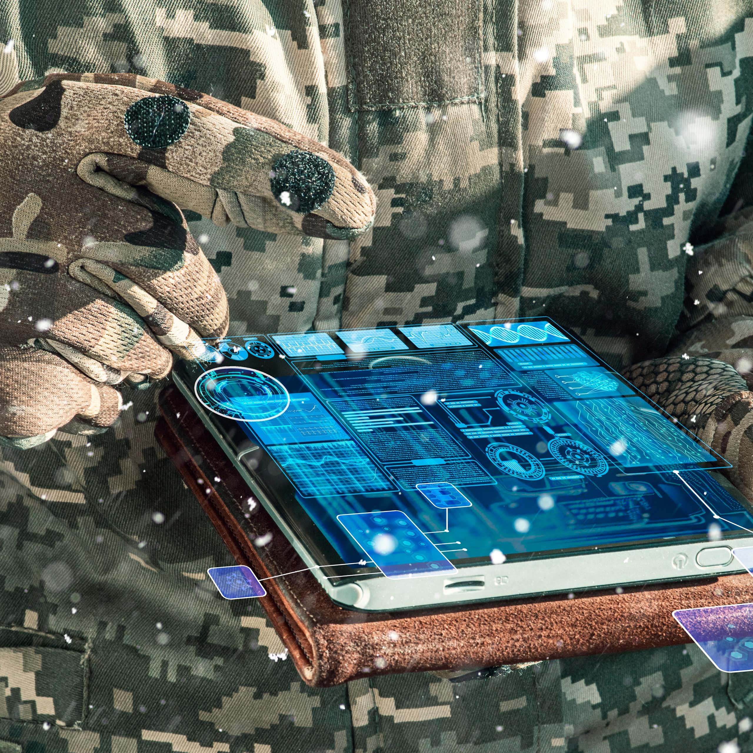 A staged photo of a military officer using AI
