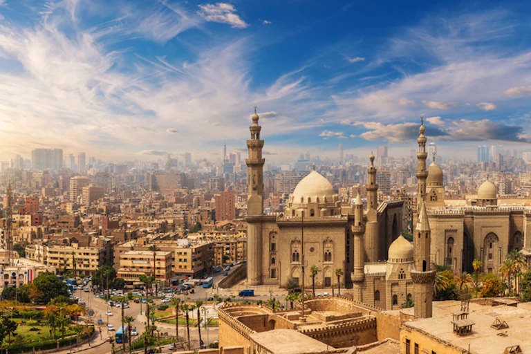 The city of Cairo, with very few trees, and a blazing sun