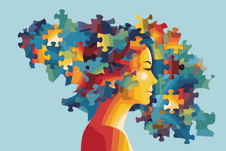 woman with a puzzle brain