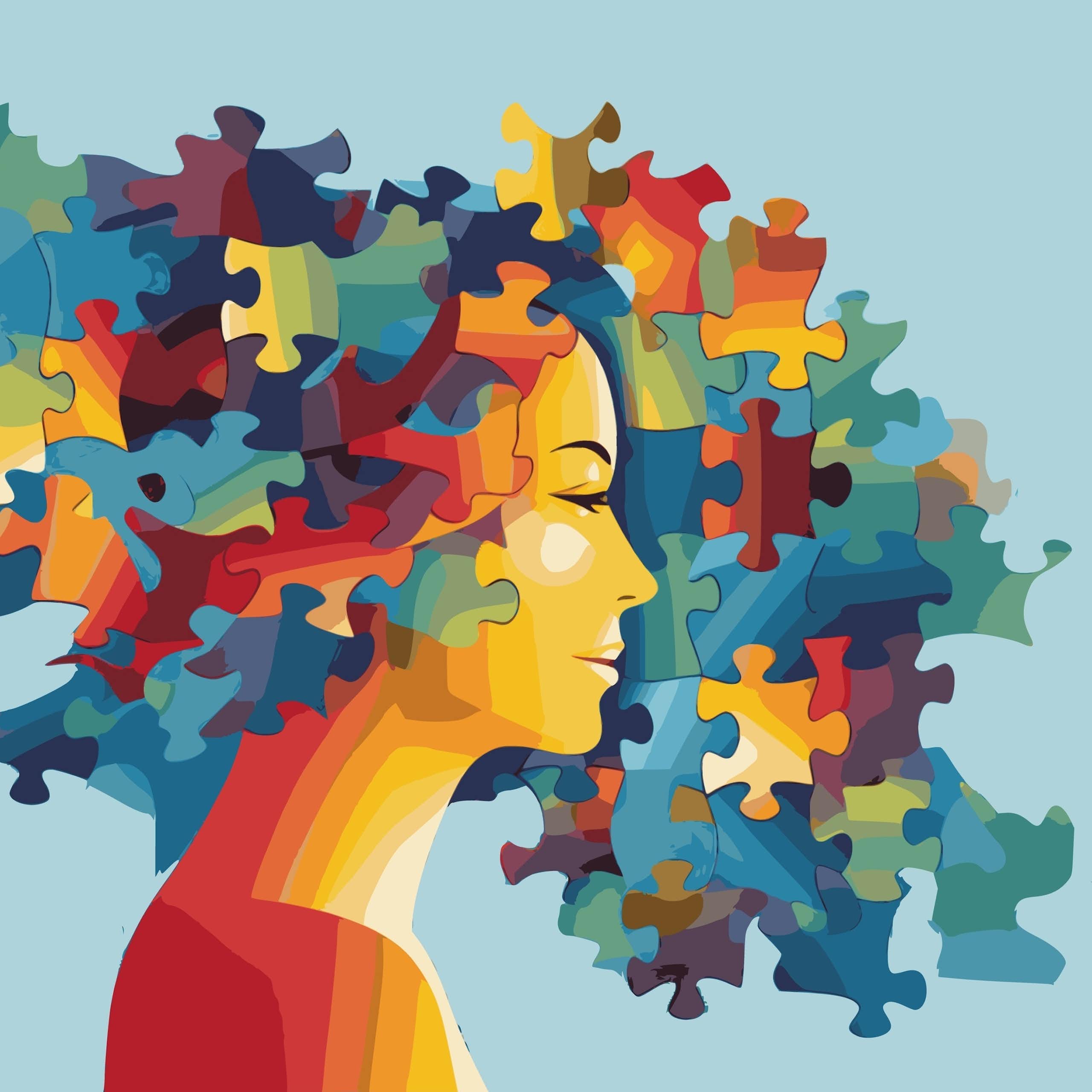 woman with a puzzle brain