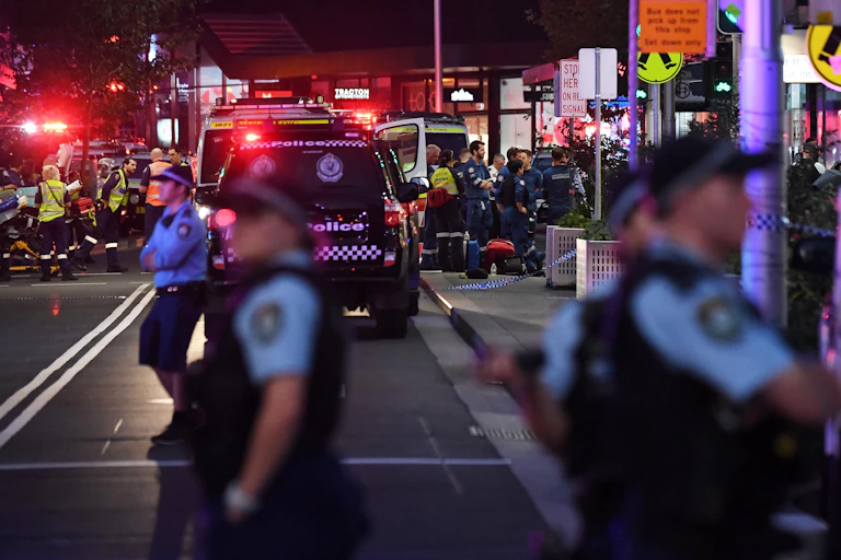 Police outside the Bondi shopping centre on Saturday
