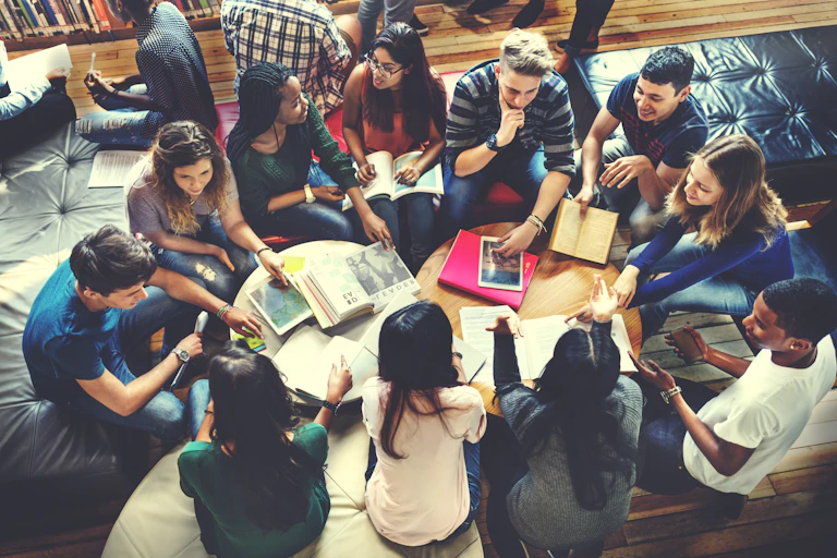 Students working together in library