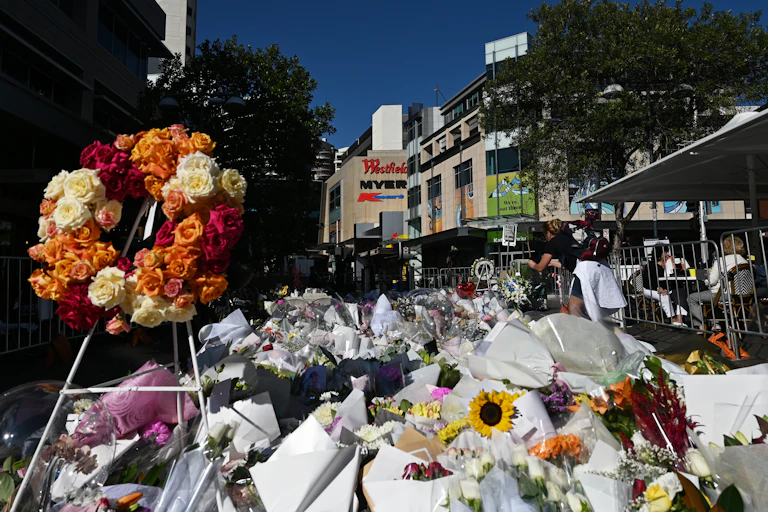 Floral tributes in the mall at Bondi Westfield.