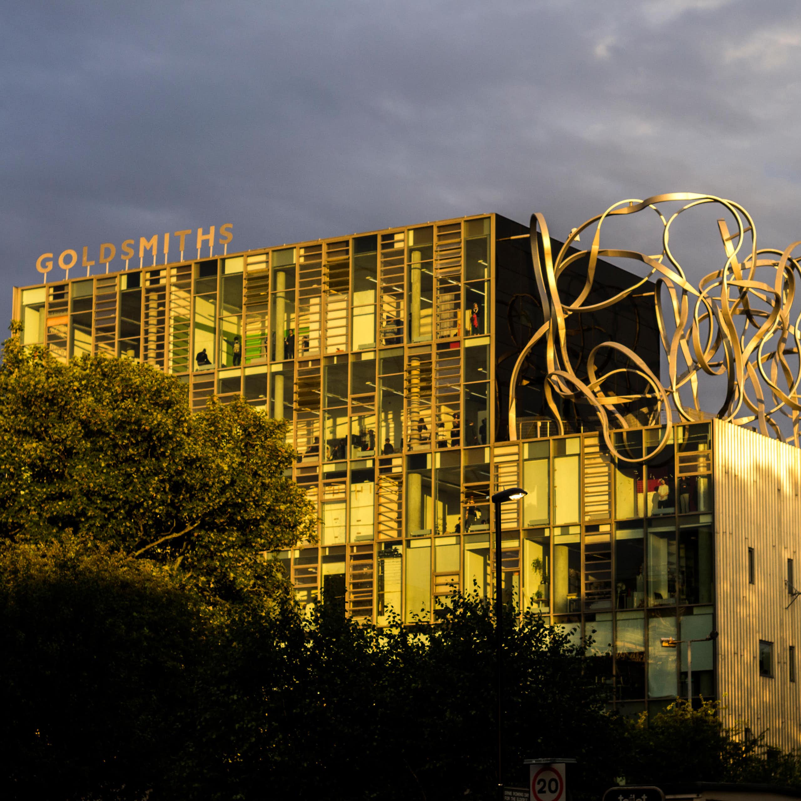 A broody image of Goldmiths University in the later afternoon sun against a gunmetal sky.