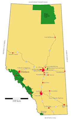 A map of Alberta.
