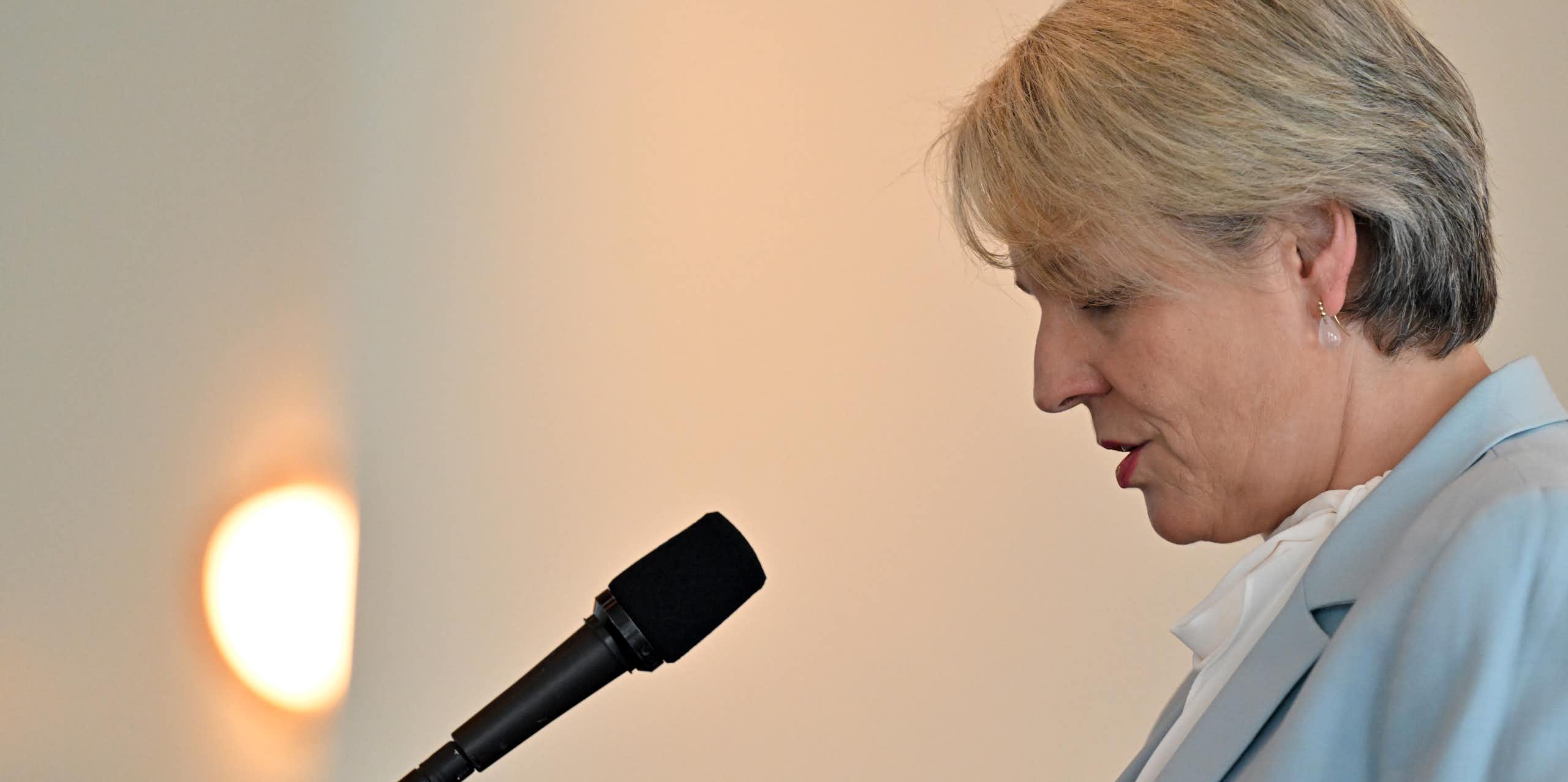 woman speaking at microphone, environment minister tanya plibersek