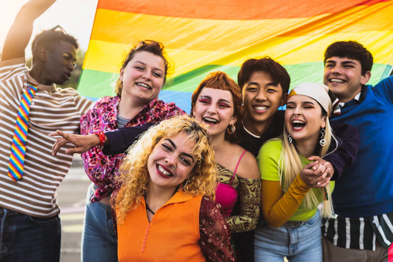 Friends with a rainbow flag