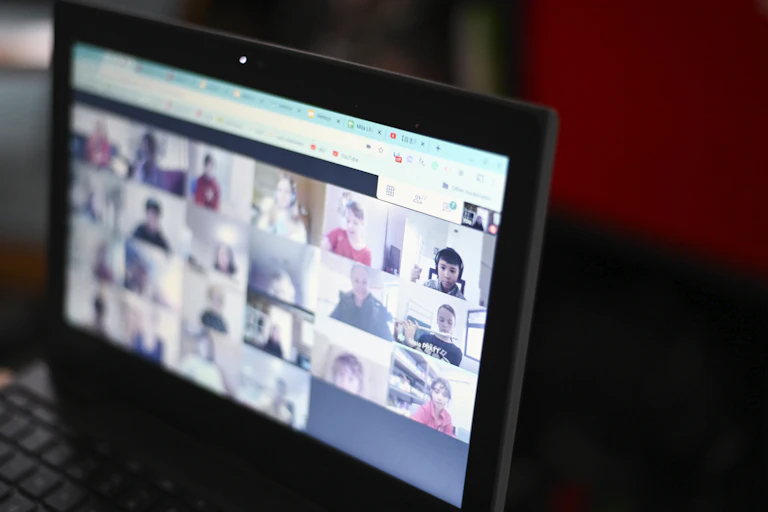 A Zoom meeting of school students