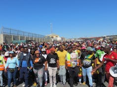 About 1000 people marching in a protest