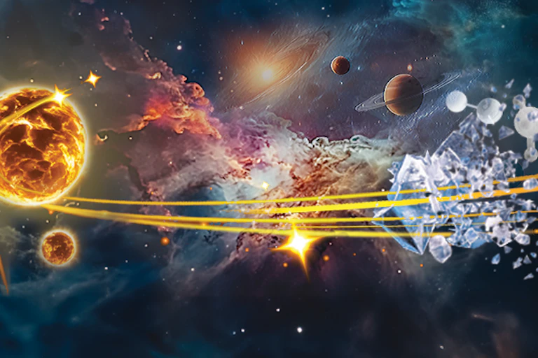 Artist's illustration of peptides forming in space.