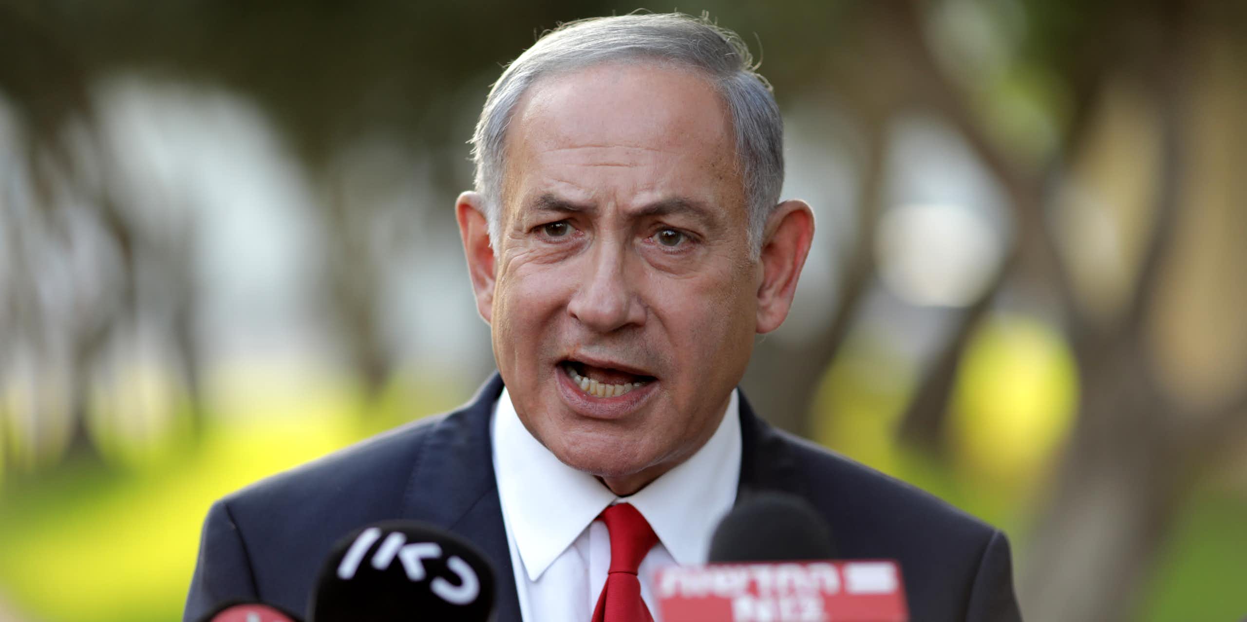 Israeli prime minister Benjamin Netanyahu speaks to journalists