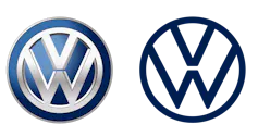 Imagen del logo de Volkswagen de 2012, más tridimensional, frente al nuevo logo, de 2019, con una estética más plana y _vintage_,
