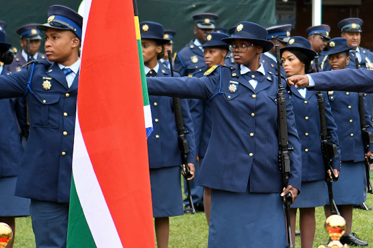Policemen and women on parade.