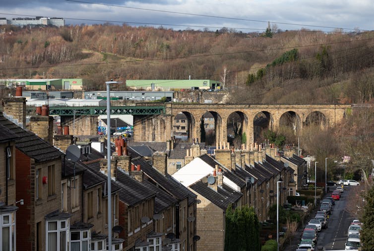 An aerial view of a northern English town.
