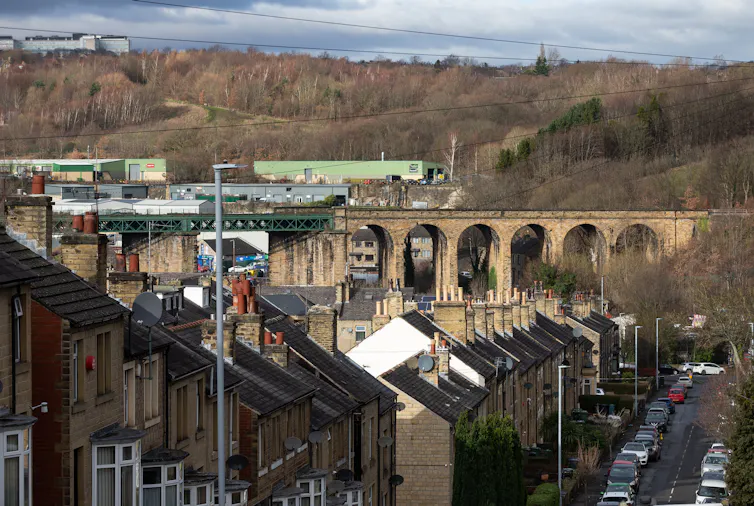 An aerial view of a northern English town.