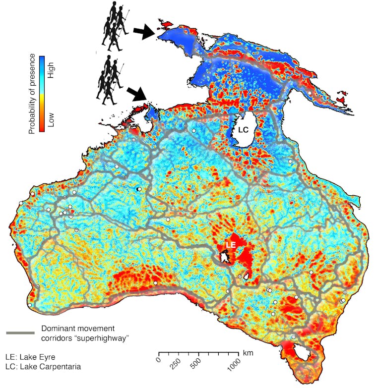 A colour-coded map of the same landmass as above.