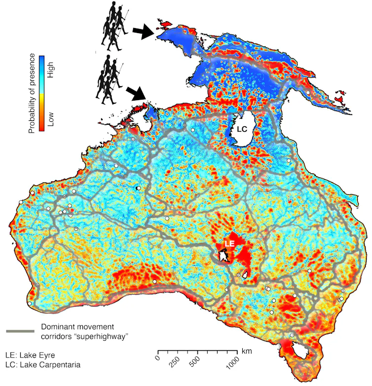 A colour-coded map of the same landmass as above.