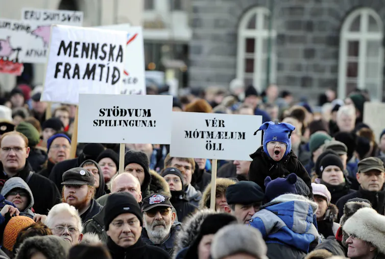 Demonstrators in Reykjavik in 2008.