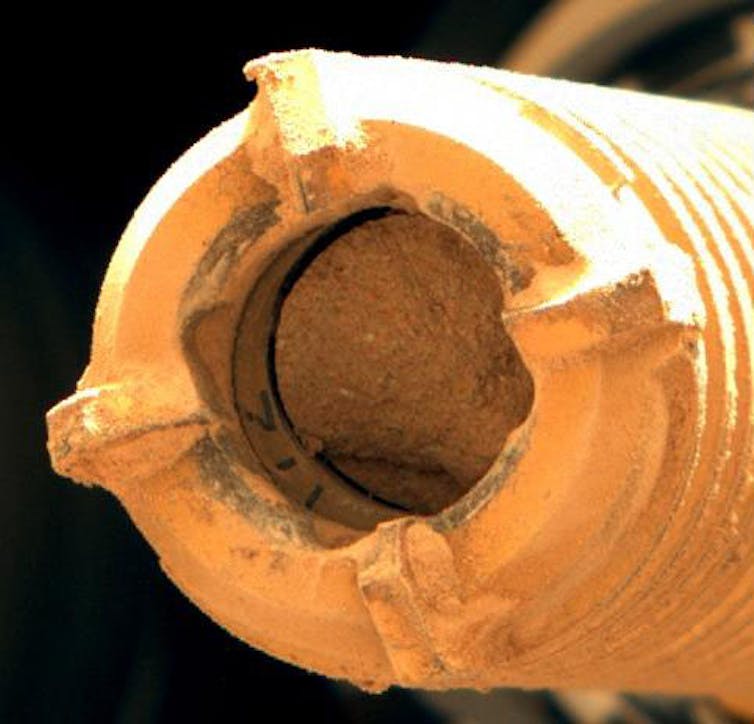 Cylinder of rock inside the drill of Perseverance rover.