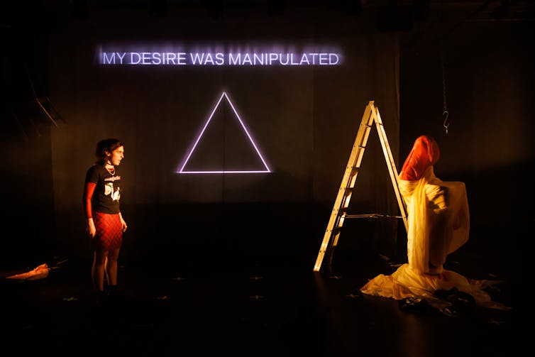 Projection reads: 'My desire was manipulated'