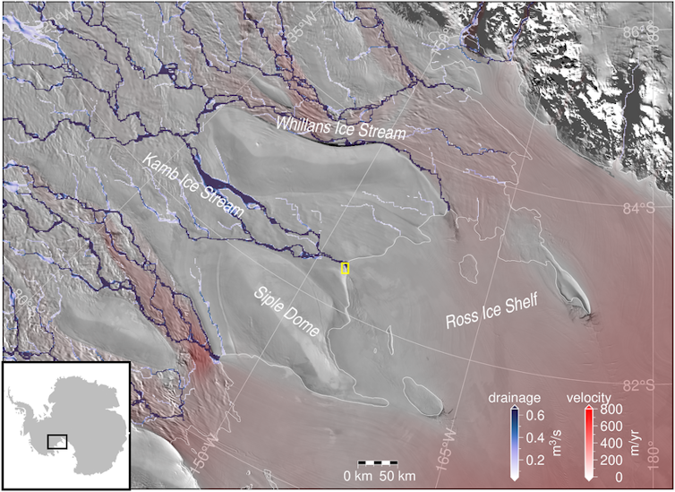 This map shows the Siple Coast and its ice streams.