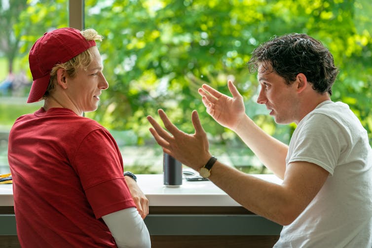 Art and Patrick having an animated conversation