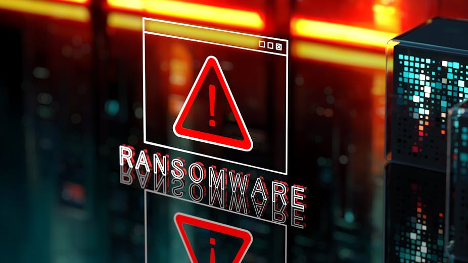 A red exclamation mark within a red triangle inside a stylized representation a software window