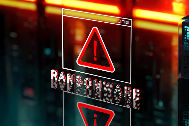 A red exclamation mark within a red triangle inside a stylized representation a software window