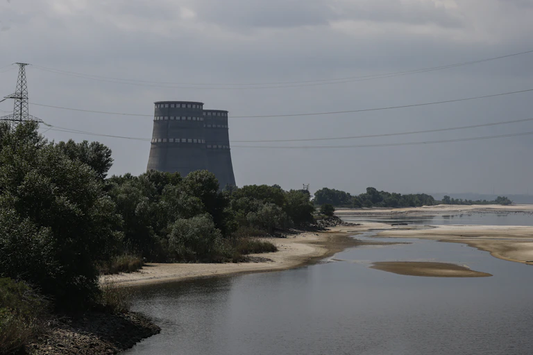 View of the cooling towers of the Zaporizhzhia Nuclear Power Plant, Ukraine