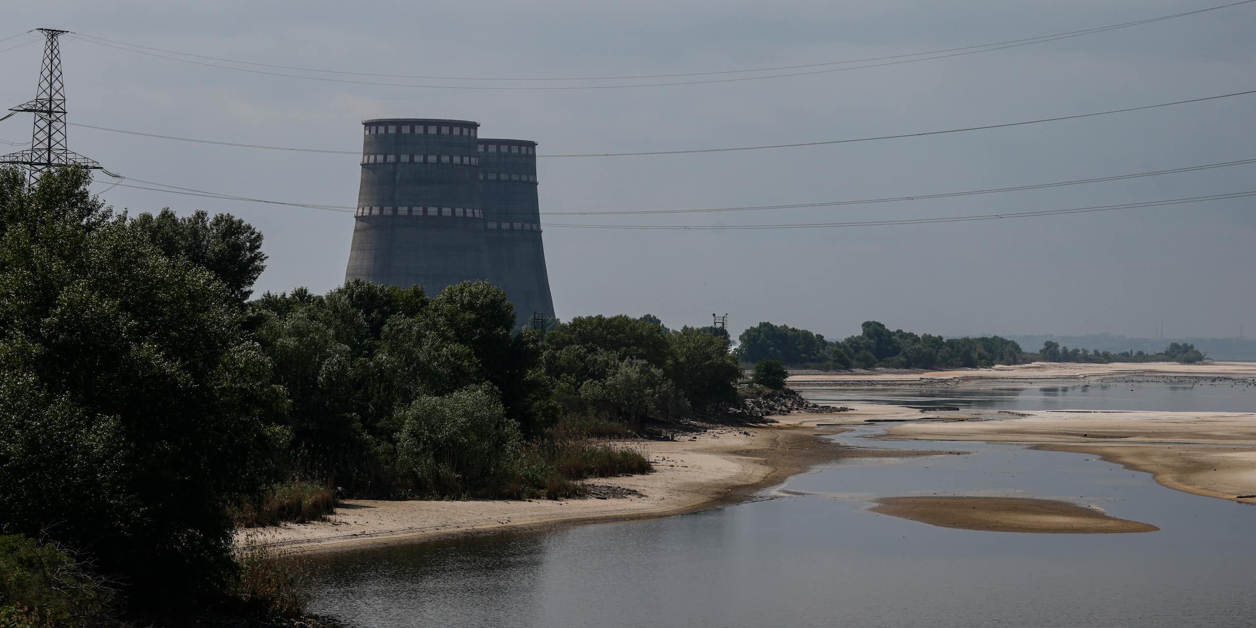 View of the cooling towers of the Zaporizhzhia Nuclear Power Plant, Ukraine