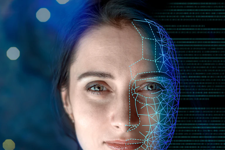 An illustration of a woman with underlying digital measurements.
