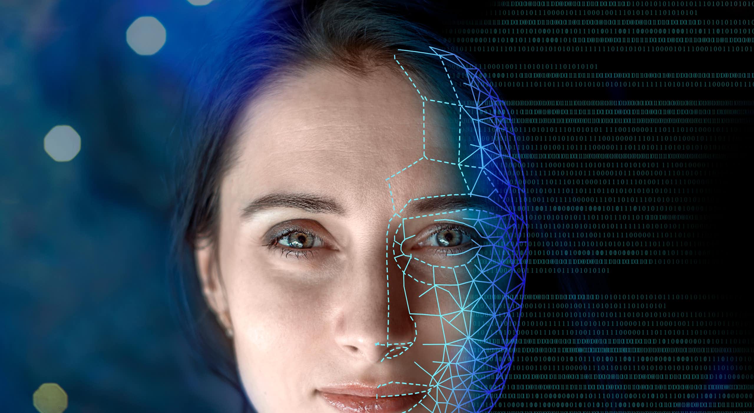 An illustration of a woman with underlying digital measurements. 