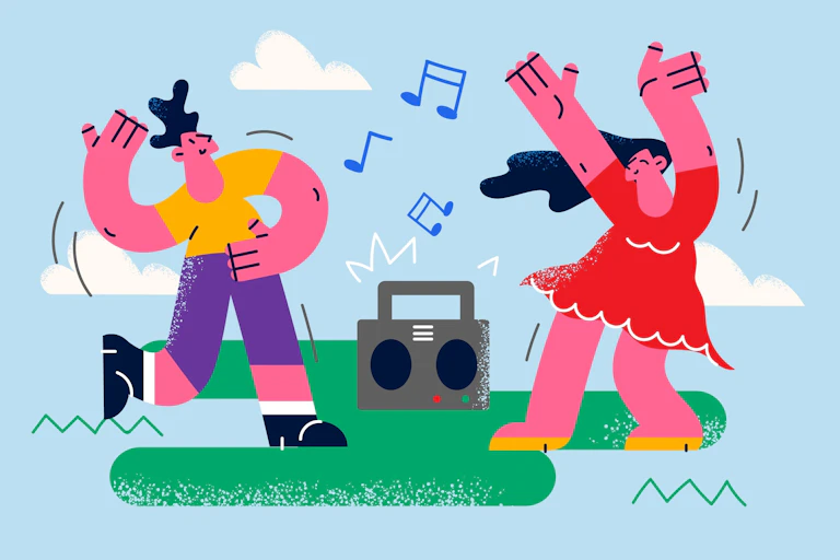 Cartoon of two people dancing to music