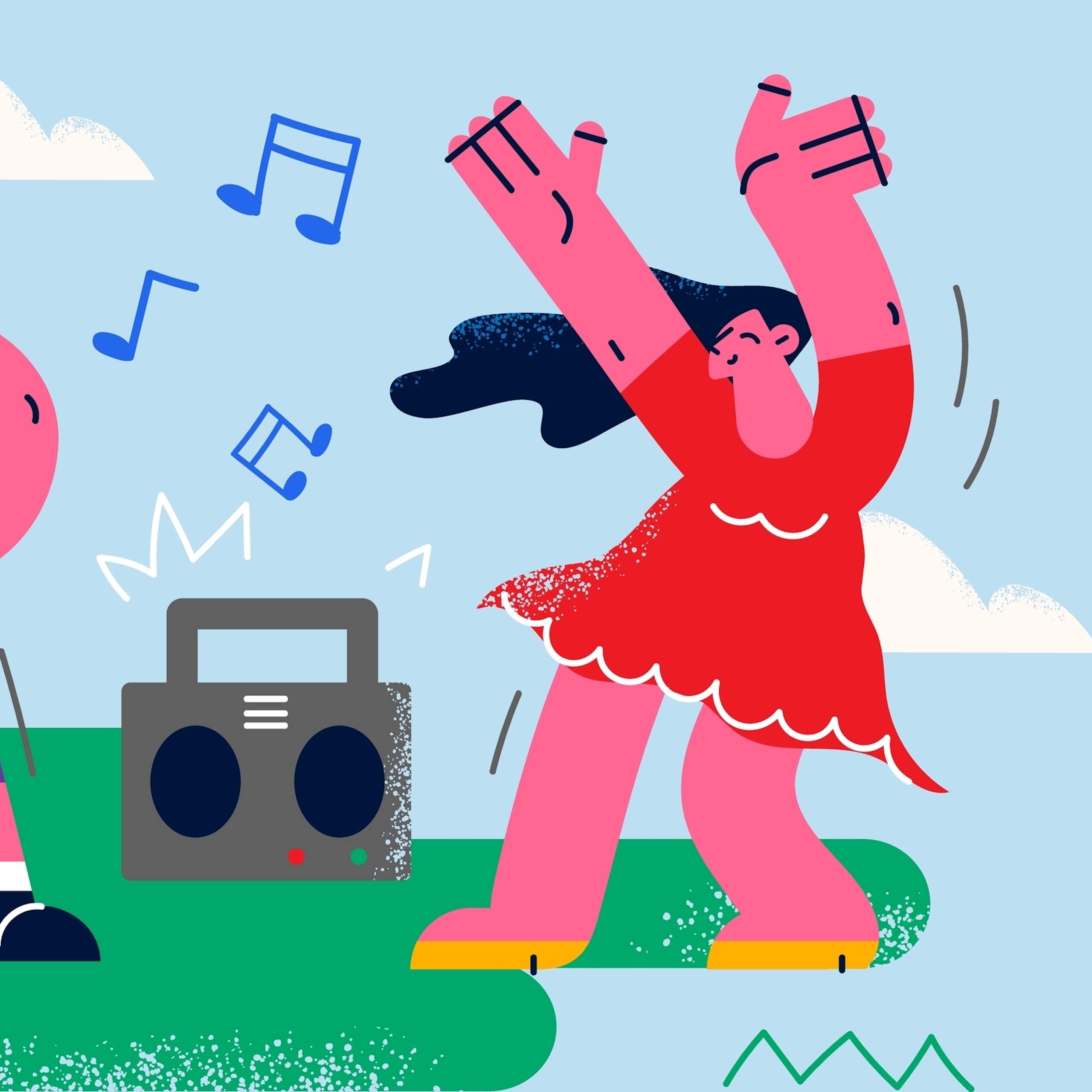 Cartoon of two people dancing to music