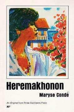 Book cover featuring a painting of a woman in front of a house.